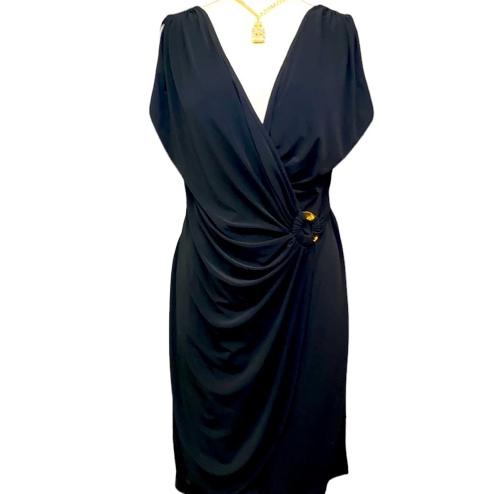 Jones New York Faux Wrap Dress With Gold Accent